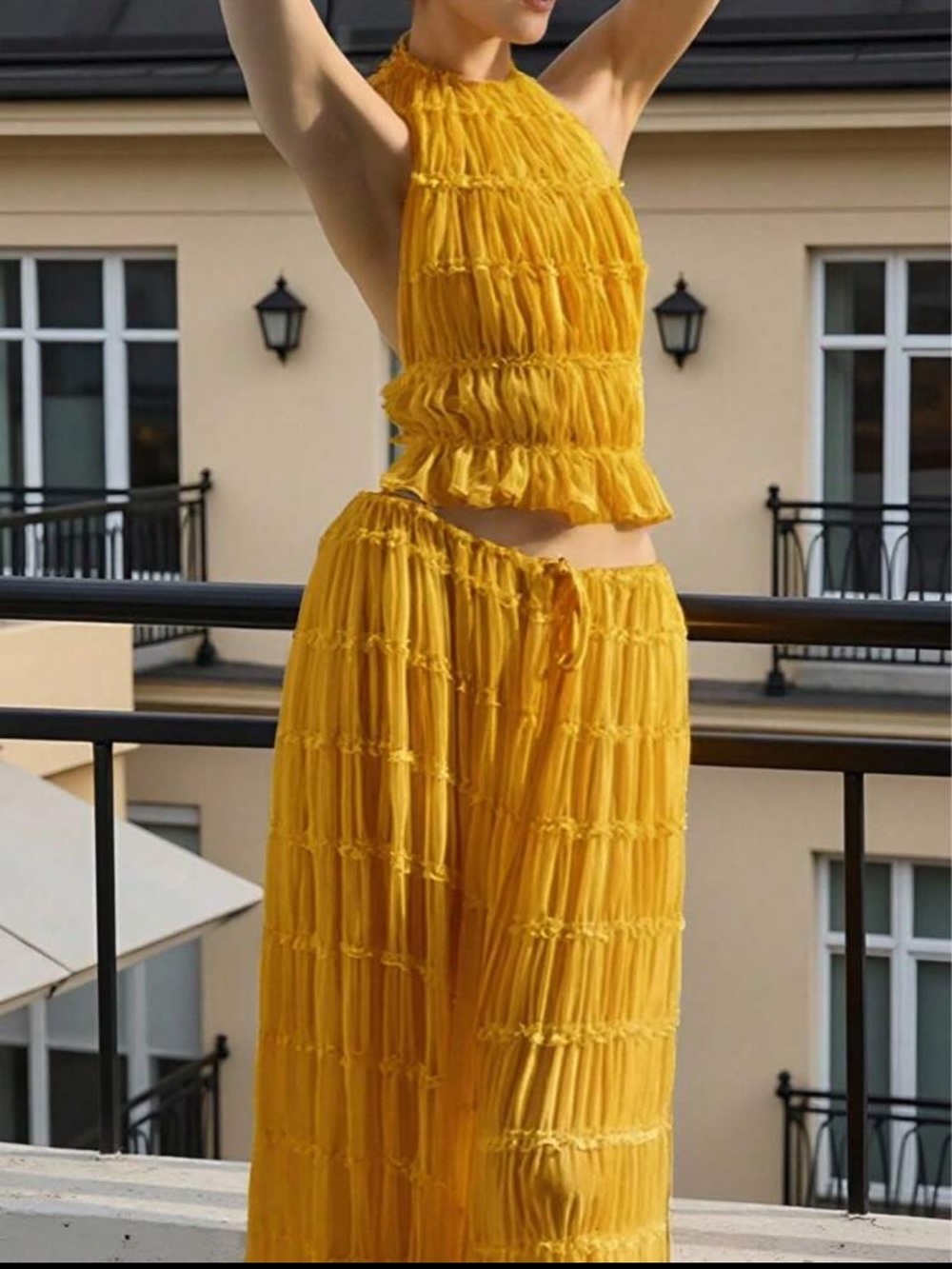 Yellow Ruffle Two-Piece Halter Set - Picture 6 of 6